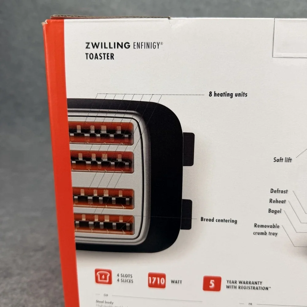 NEW Zwilling Enfinigy 4-Slice Slot Toaster Extra Wide 1.5